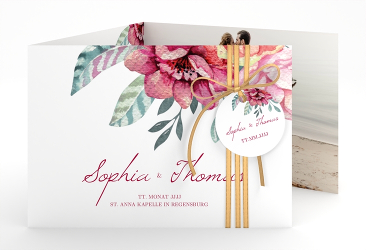 Hochzeitseinladung Blooming A6 Doppel-Klappkarte weiss