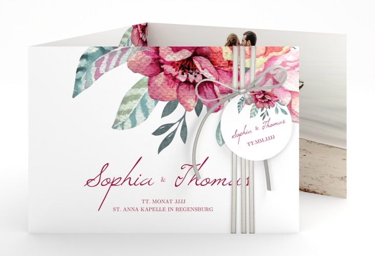 Hochzeitseinladung Blooming A6 Doppel-Klappkarte weiss