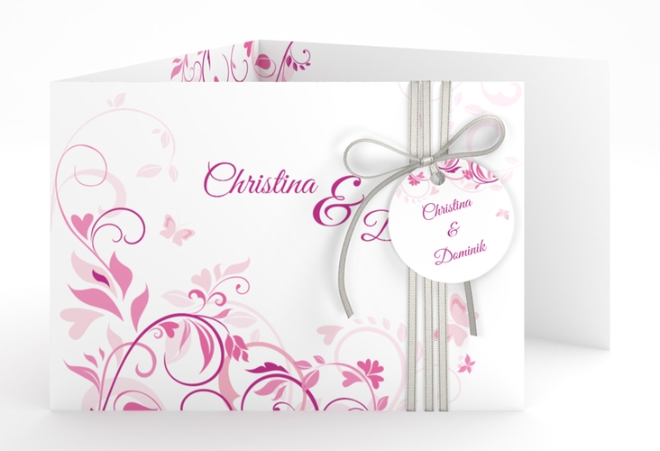 Hochzeitseinladung Lilly A6 Doppel-Klappkarte pink