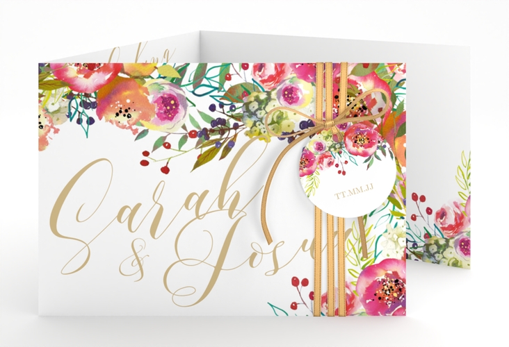 Hochzeitseinladung Flowerbomb A6 Doppel-Klappkarte weiss