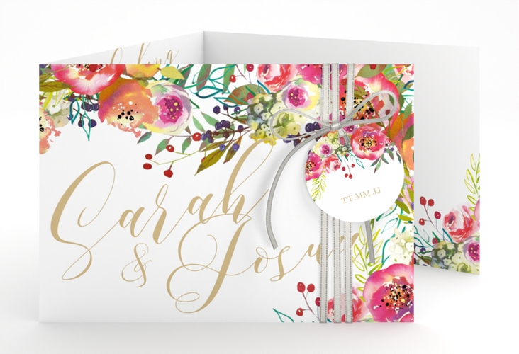 Hochzeitseinladung Flowerbomb A6 Doppel-Klappkarte weiss