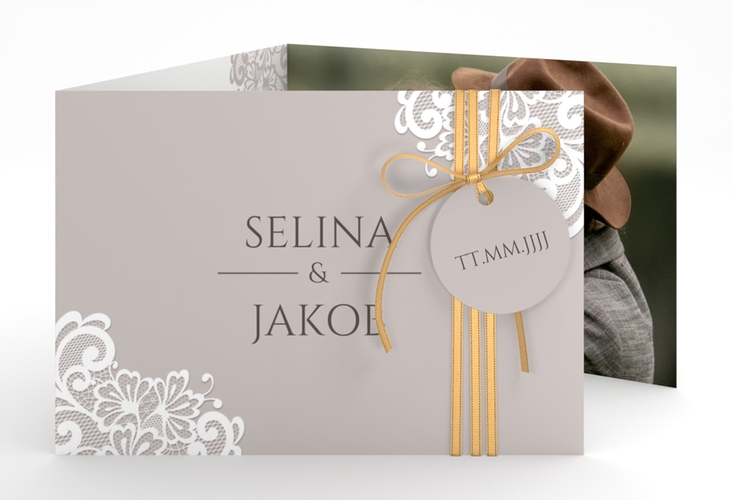 Hochzeitseinladung Vintage A6 Doppel-Klappkarte mit floraler Spitze