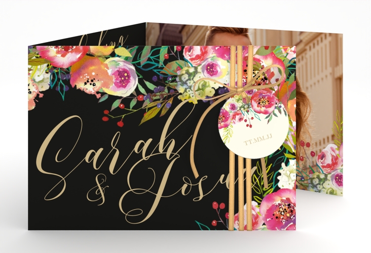 Hochzeitseinladung Flowerbomb A6 Doppel-Klappkarte