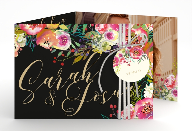 Hochzeitseinladung Flowerbomb A6 Doppel-Klappkarte