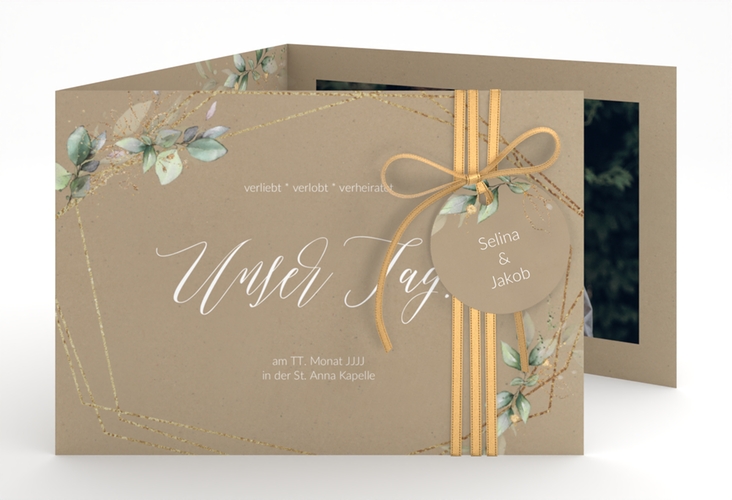 Hochzeitseinladung Greenish A6 Doppel-Klappkarte Kraftpapier hochglanz