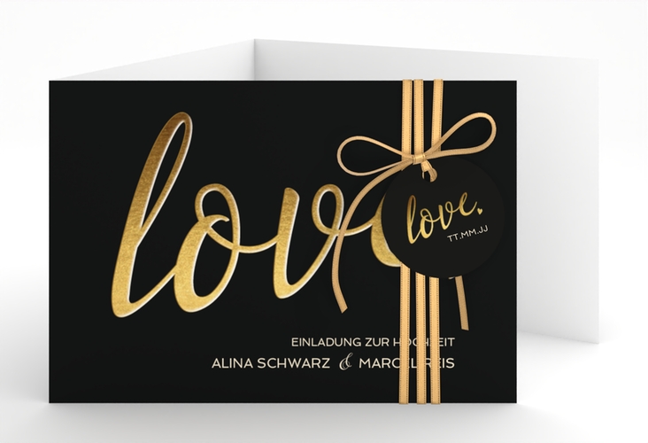 Hochzeitseinladung Glam A6 Doppel-Klappkarte schwarz hochglanz