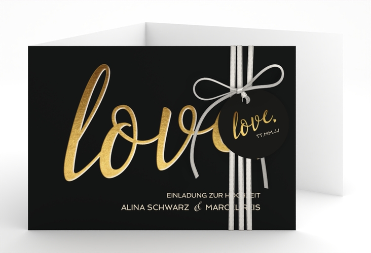 Hochzeitseinladung Glam A6 Doppel-Klappkarte schwarz hochglanz