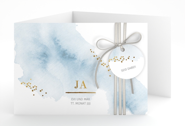 Hochzeitseinladung Pastell A6 Doppel-Klappkarte blau hochglanz