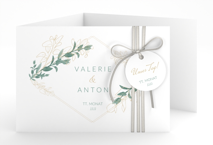 Hochzeitseinladung Verde A6 Doppel-Klappkarte weiss