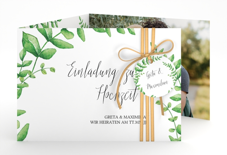 Hochzeitseinladung Botanic A6 Doppel-Klappkarte weiss