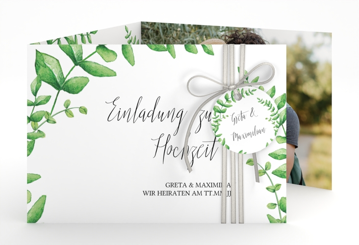 Hochzeitseinladung Botanic A6 Doppel-Klappkarte weiss
