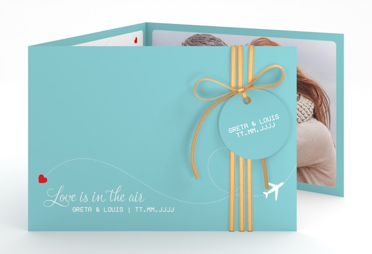 Hochzeitseinladung Weddingpass A6 Doppel-Klappkarte blau