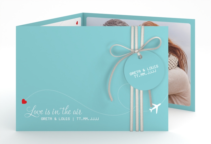 Hochzeitseinladung Weddingpass A6 Doppel-Klappkarte blau