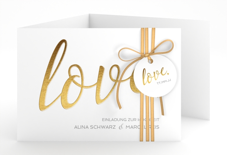 Hochzeitseinladung Glam A6 Doppel-Klappkarte weiss hochglanz