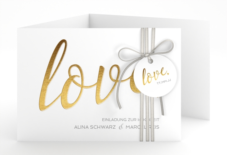 Hochzeitseinladung Glam A6 Doppel-Klappkarte weiss hochglanz