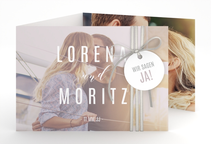 Hochzeitseinladung Memory A6 Doppel-Klappkarte grau hochglanz