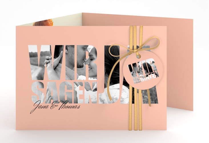 Hochzeitseinladung Letters A6 Doppel-Klappkarte apricot