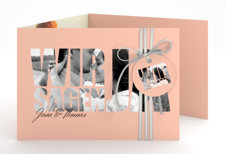 Hochzeitseinladung Letters A6 Doppel-Klappkarte apricot