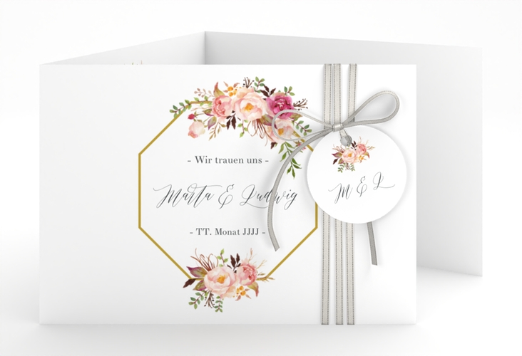 Hochzeitseinladung Prachtvoll A6 Doppel-Klappkarte weiss hochglanz