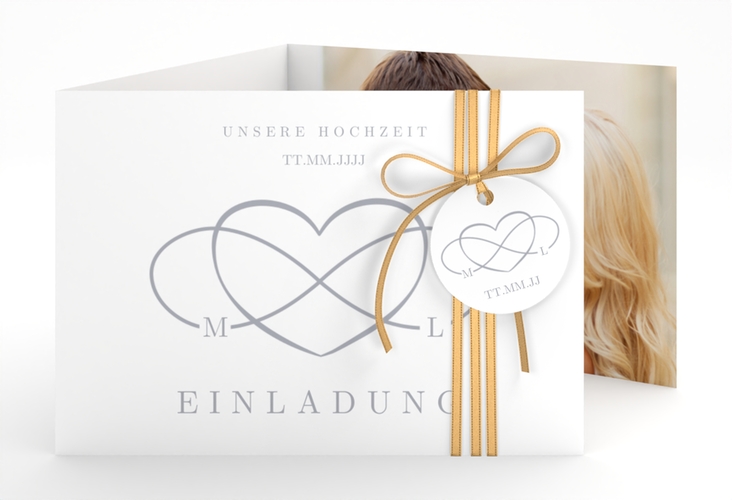 Hochzeitseinladung Infinity A6 Doppel-Klappkarte grau