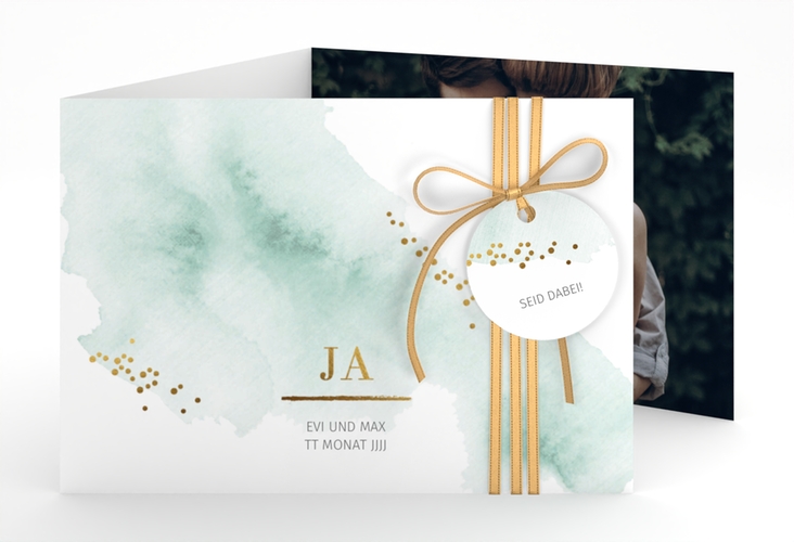Hochzeitseinladung Pastell A6 Doppel-Klappkarte mint hochglanz