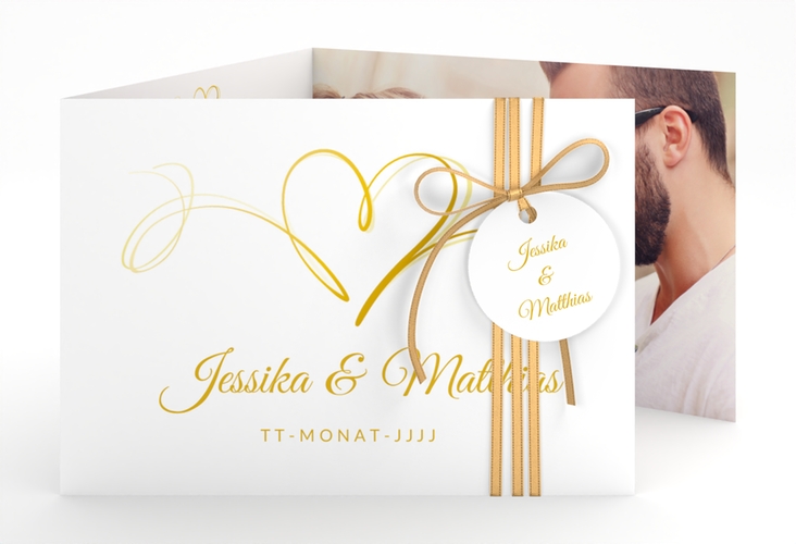 Hochzeitseinladung Envie A6 Doppel-Klappkarte gold hochglanz