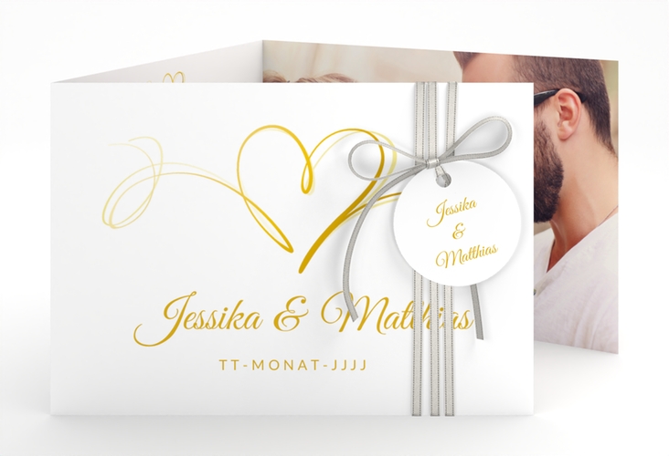 Hochzeitseinladung Envie A6 Doppel-Klappkarte gold hochglanz