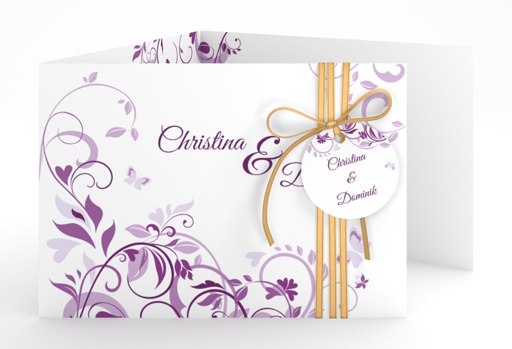 Hochzeitseinladung Lilly A6 Doppel-Klappkarte lila hochglanz