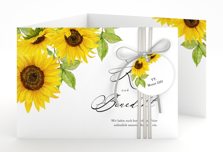 Hochzeitseinladung Sonnenblume A6 Doppel-Klappkarte weiss