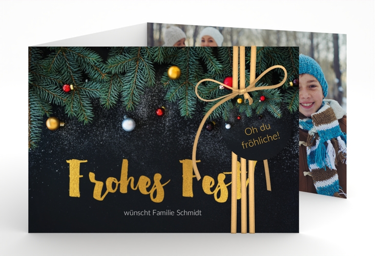 Weihnachtskarte Weihnachtszauber A6 Doppel-Klappkarte schwarz