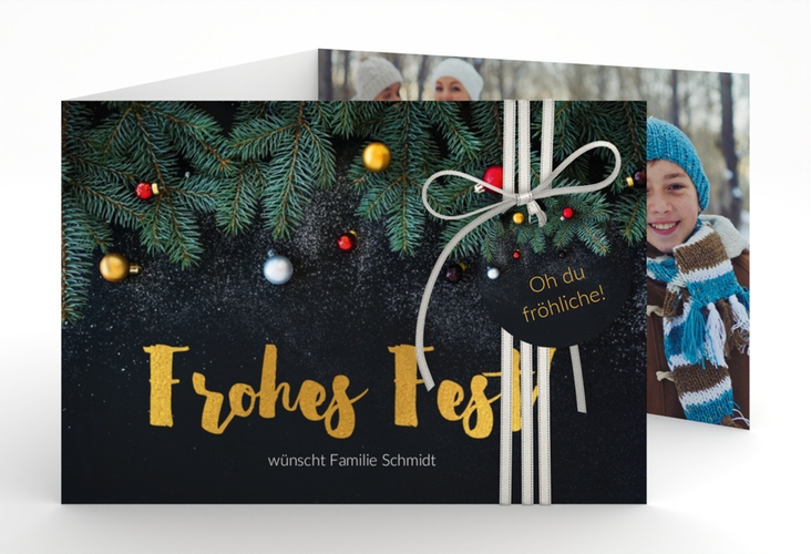 Weihnachtskarte Weihnachtszauber A6 Doppel-Klappkarte schwarz
