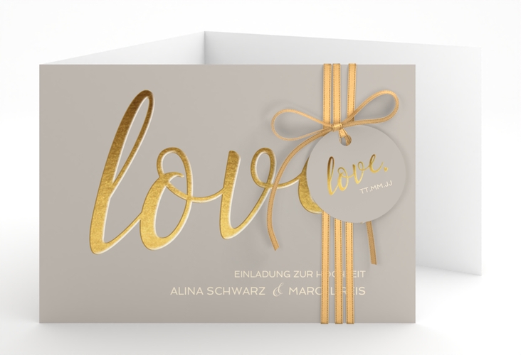 Hochzeitseinladung Glam A6 Doppel-Klappkarte grau hochglanz