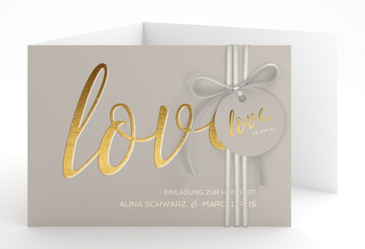 Hochzeitseinladung Glam A6 Doppel-Klappkarte grau hochglanz