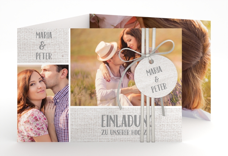 Hochzeitseinladung Landliebe A6 Doppel-Klappkarte weiss