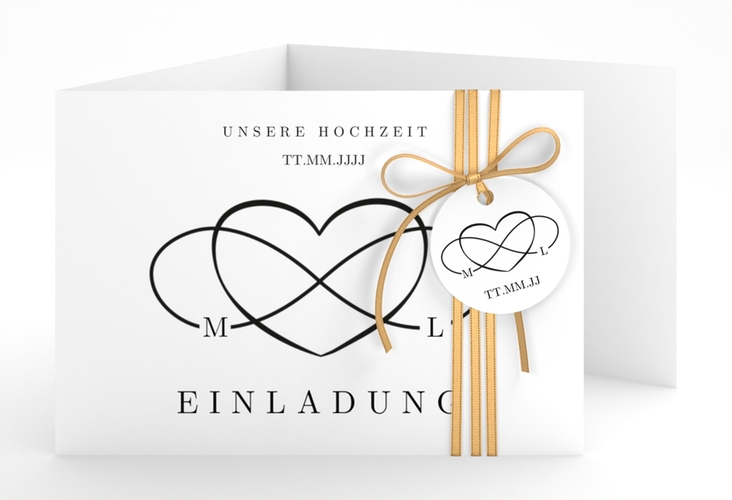 Hochzeitseinladung Infinity A6 Doppel-Klappkarte schwarz