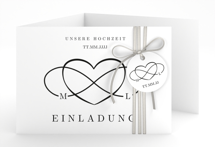 Hochzeitseinladung Infinity A6 Doppel-Klappkarte schwarz
