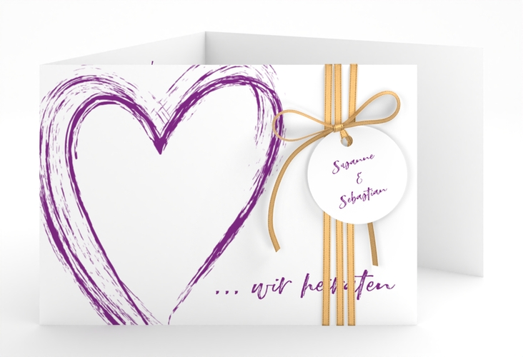 Hochzeitseinladung Liebe A6 Doppel-Klappkarte lila hochglanz