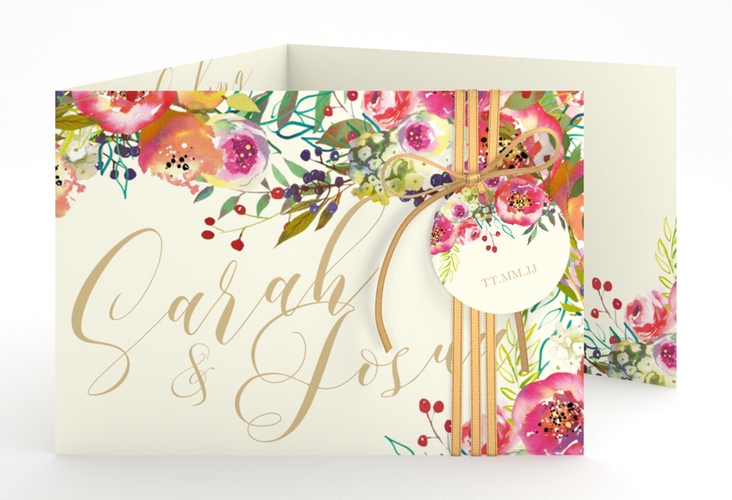 Hochzeitseinladung Flowerbomb A6 Doppel-Klappkarte beige