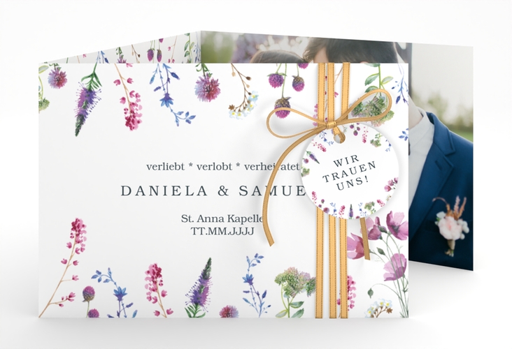 Hochzeitseinladung Wildblumen A6 Doppel-Klappkarte