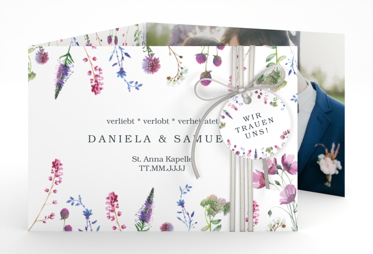 Hochzeitseinladung Wildblumen A6 Doppel-Klappkarte