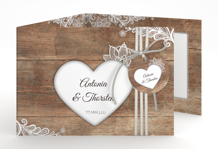 Hochzeitseinladung Spitze A6 Doppel-Klappkarte braun