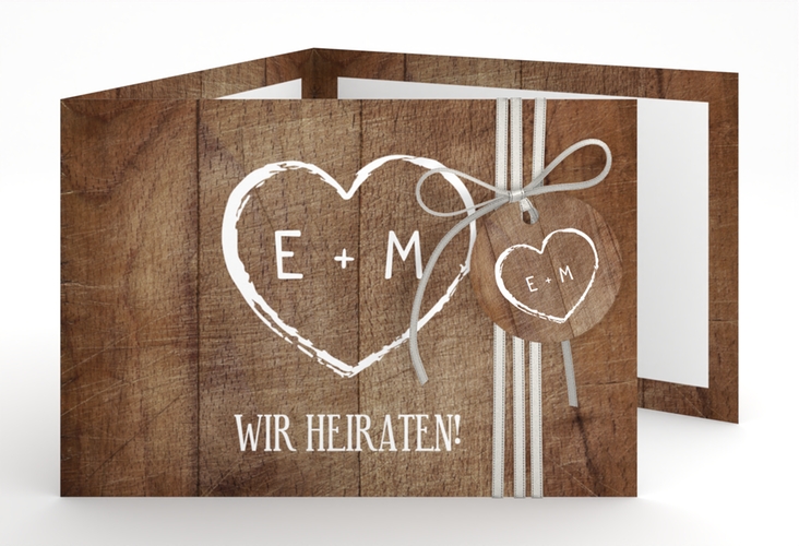 Hochzeitseinladung Wood A6 Doppel-Klappkarte hochglanz
