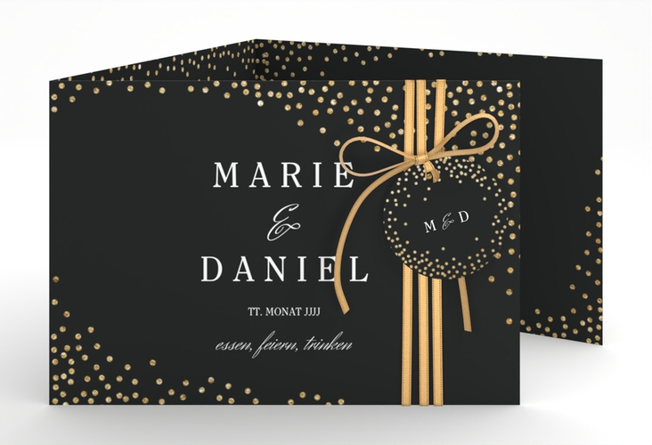 Hochzeitseinladung Glitter A6 Doppel-Klappkarte schwarz