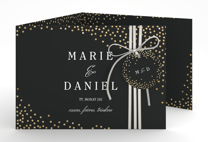 Hochzeitseinladung Glitter A6 Doppel-Klappkarte schwarz