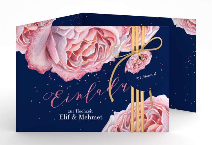Hochzeitseinladung Cherie A6 Doppel-Klappkarte rosa