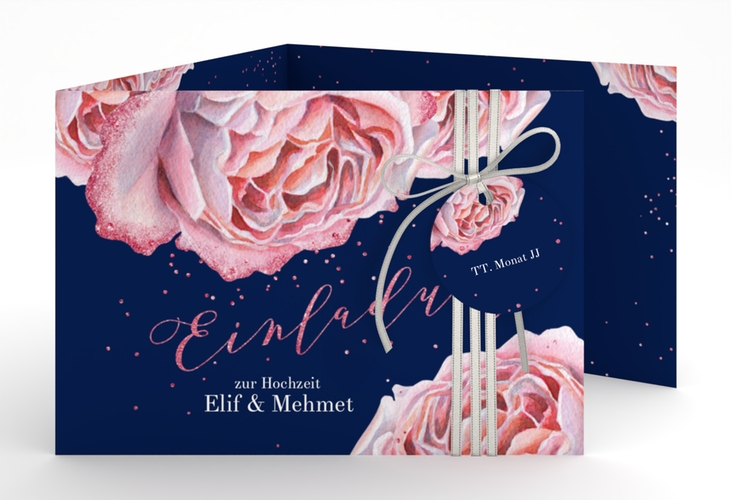 Hochzeitseinladung Cherie A6 Doppel-Klappkarte rosa