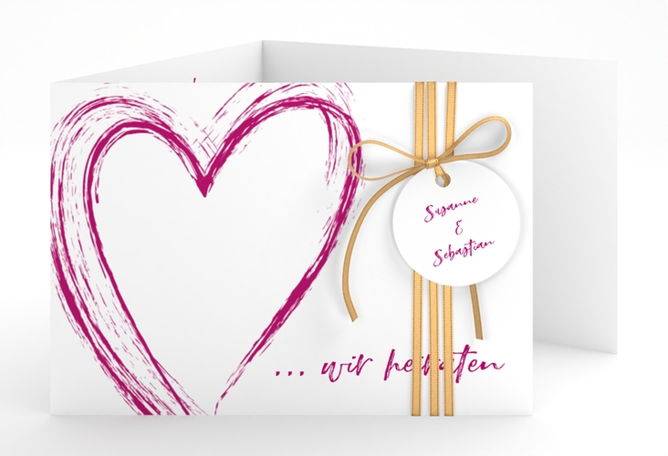 Hochzeitseinladung Liebe A6 Doppel-Klappkarte pink hochglanz