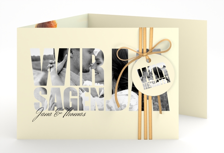 Hochzeitseinladung Letters A6 Doppel-Klappkarte beige
