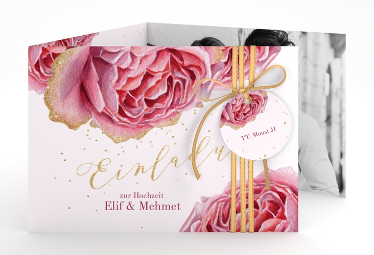 Hochzeitseinladung Cherie A6 Doppel-Klappkarte gold