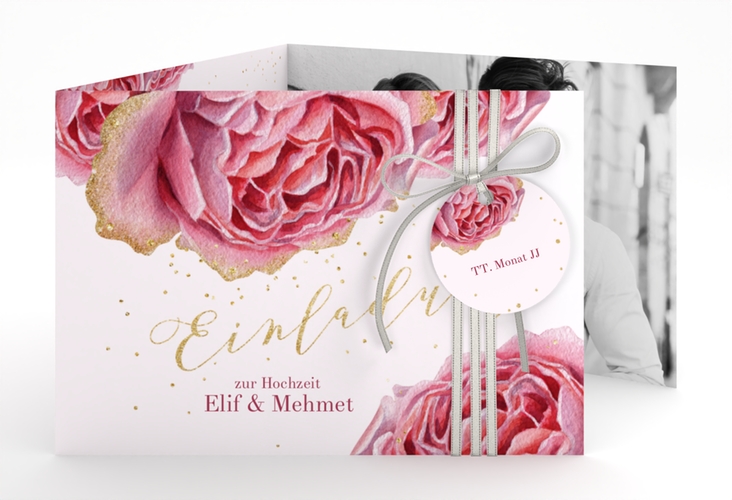 Hochzeitseinladung Cherie A6 Doppel-Klappkarte gold
